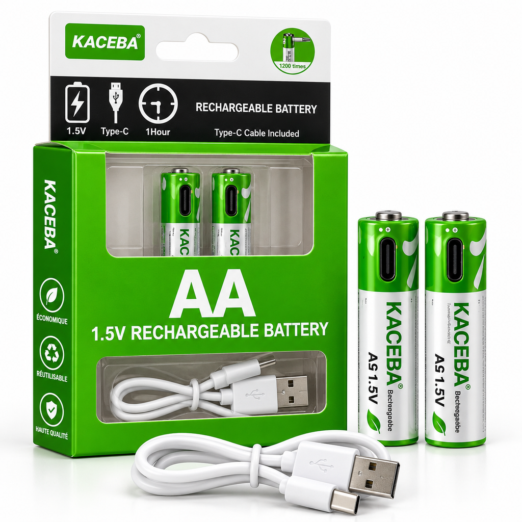 2 Piles Rechargeables KACEBA AA 1.5V – 1700mAh – USB Type-C