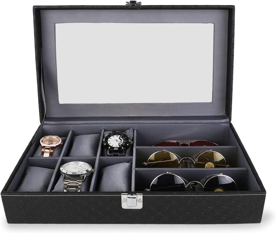 Boîte de rangement 6 montres + 3 lunettes – Finition cuir élégante