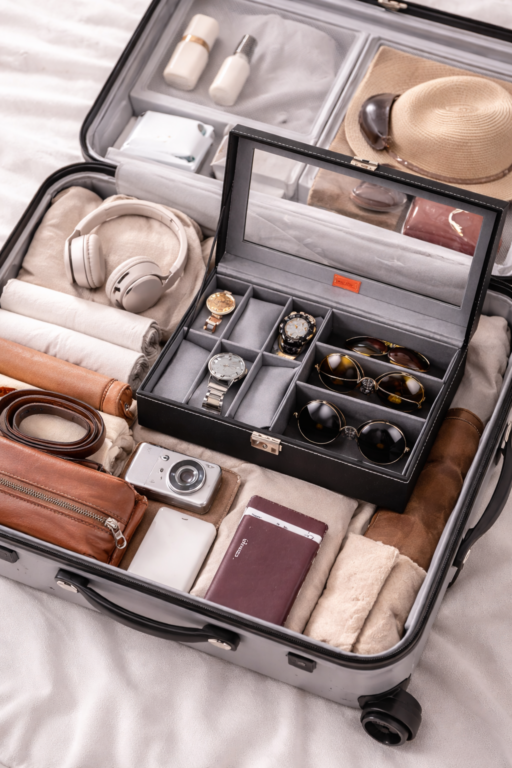 Boîte de rangement 6 montres + 3 lunettes – Finition cuir élégante