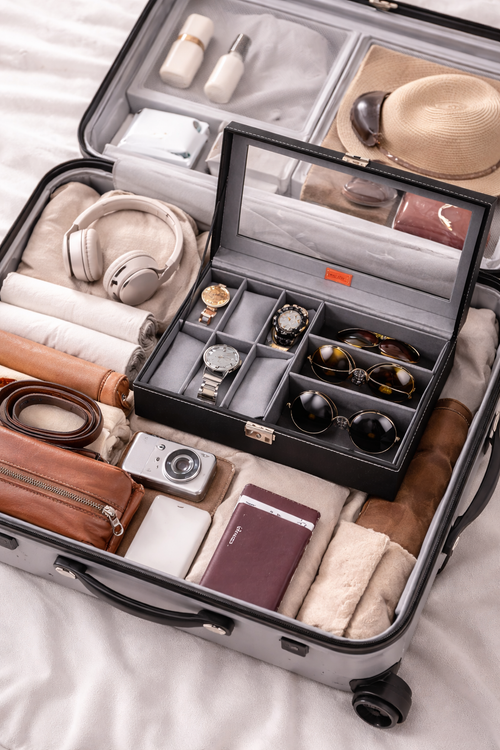 Boîte de rangement 6 montres + 3 lunettes – Finition cuir élégante